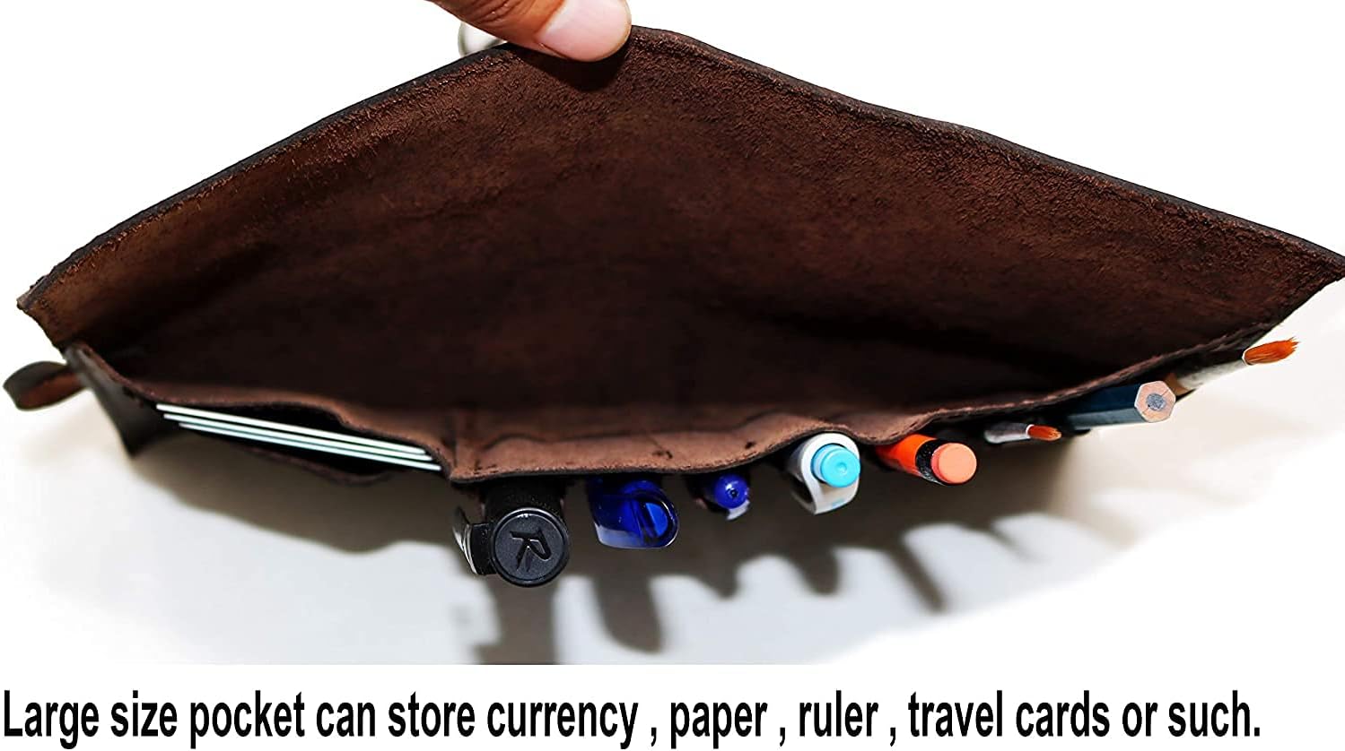 jaald Genuine Leather Pencil Roll brush Case Pen Holder Organizer Brushes Ruler Stationary Pouch Gift for Artist Painter & writer String Closure Vintage