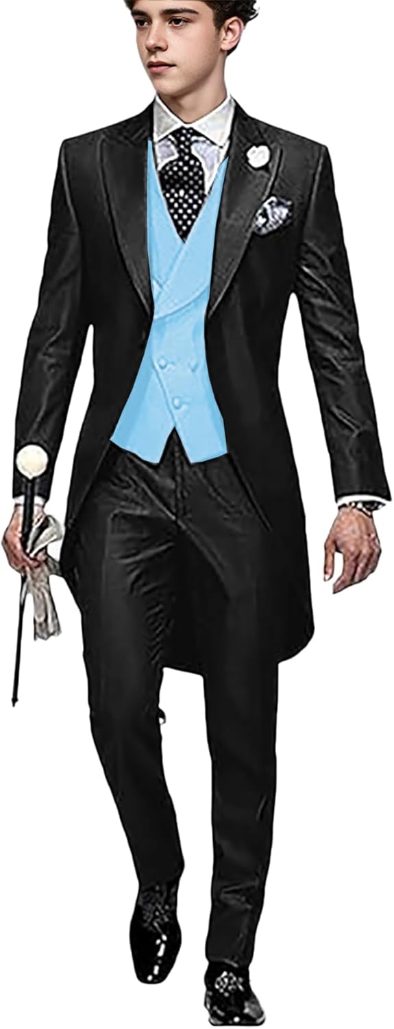 Boys Tailcoat Suit 3 Piece Slim Fit Suits for Boys Jacket Vest Pant Set Ring Bearer Outfit Wedding Prom Dress