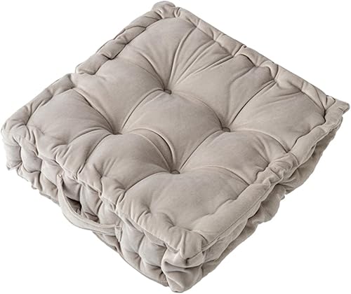 MOJUN Cojín de asiento de piso, cojín cuadrado gris claro de terciopelo de color sólido con asa, cojín decorativo de suelo portátil grueso para el