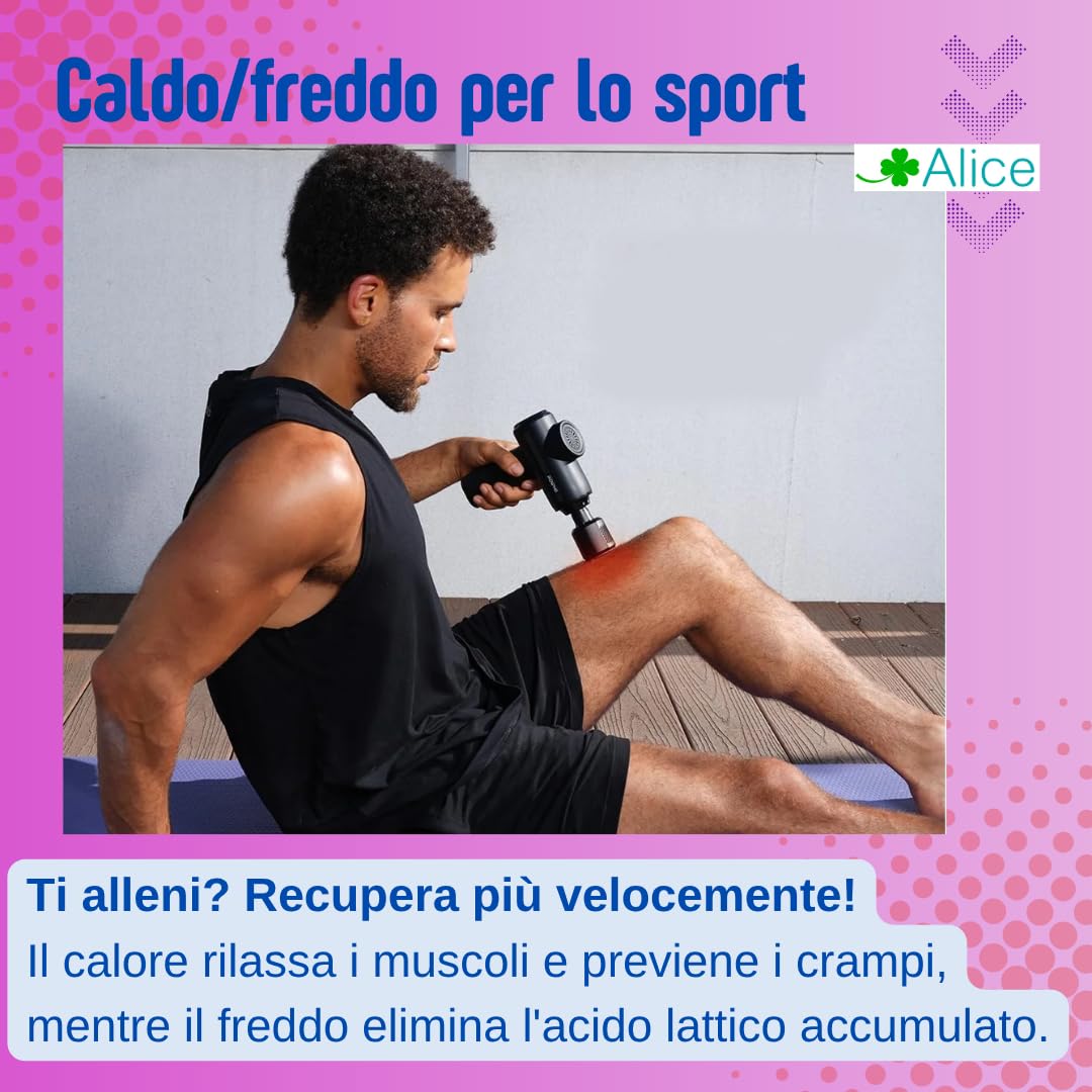 Massaggio pistola riscaldante, massaggiatore muscolare, caldo o freddo, 5 velocità, contro dolori dopo lo sport (freddo), o contro dolori e reumatismi (caldo) / usb
