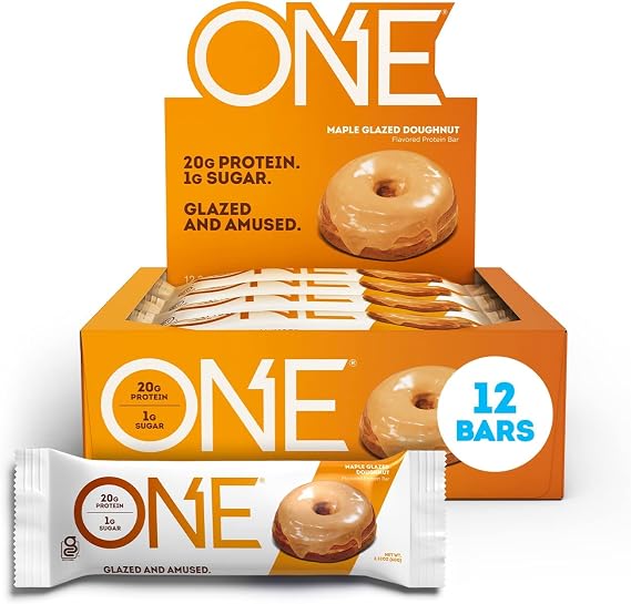 ONE Protein Bars, Maple Glazed Doughnut, Gluten-Free Protein Bar with 20g Protein and only 1g Sugar & Protein Bars, Peanut Butter Cup, Gluten Free Protein Bar with 20g Protein