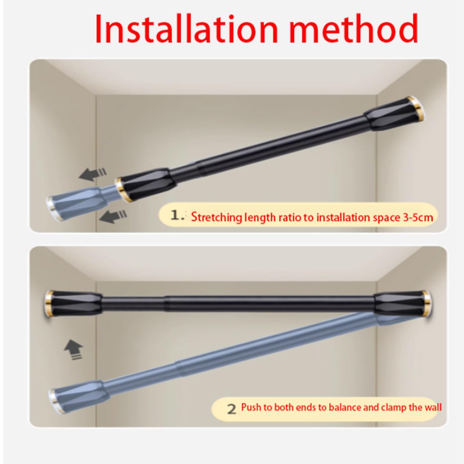 Gardinenstange Ohne Bohren Teleskopstange Vorhang Vorhangstange Ausziehbar Einfache Installation für Fenster Schrank KüChe(Black,3.6-4.10m)