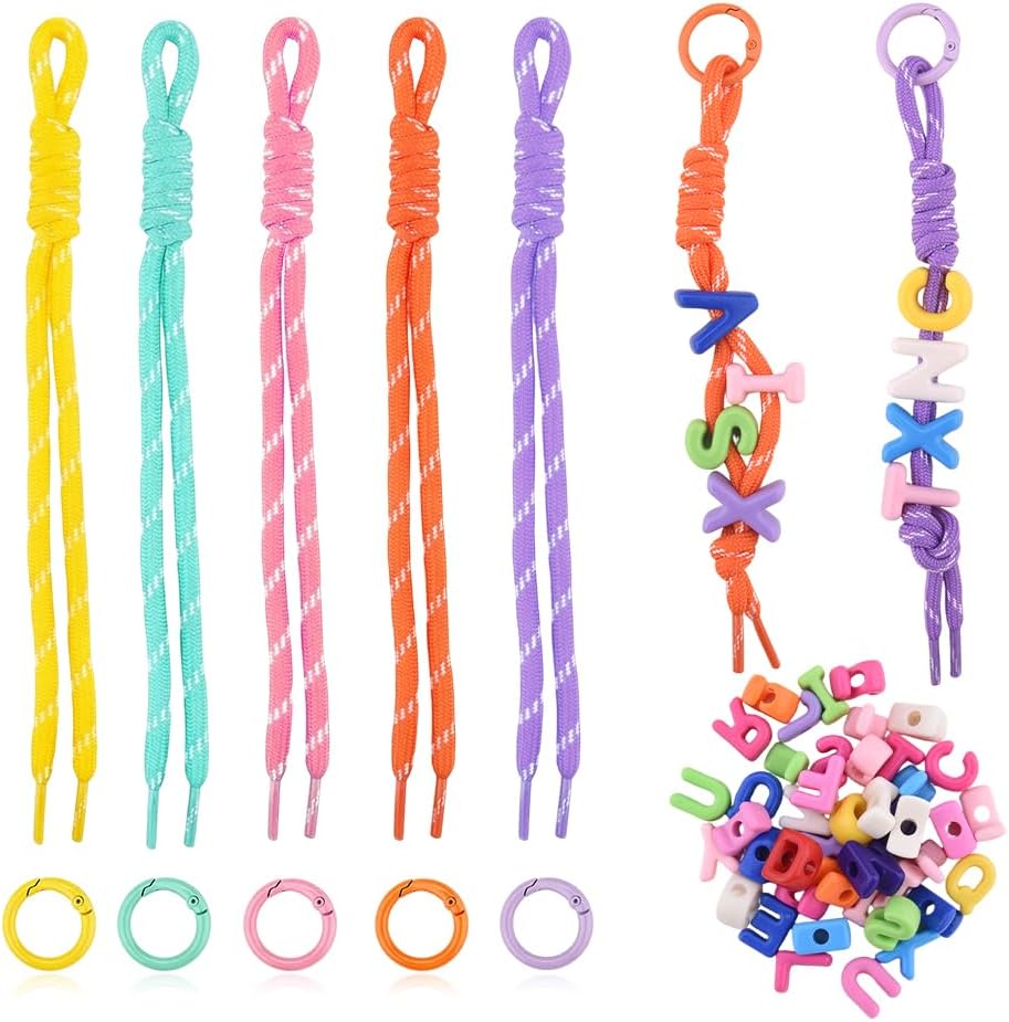 YALLNASL 45/30 Pcs Paracord Keychain Making Kit with Beads Colorful DIY Bag Charms for Handbags Tote Bags Backpacks, Fun Gift image 3