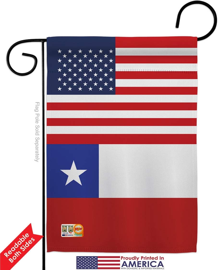 Chile US Friendship Garden Flag Set with Stand Regional USA American Alliance World Country Particular Area Small Decorative Gift Yard House Banner Double-Sided Made In 13 X 18.5