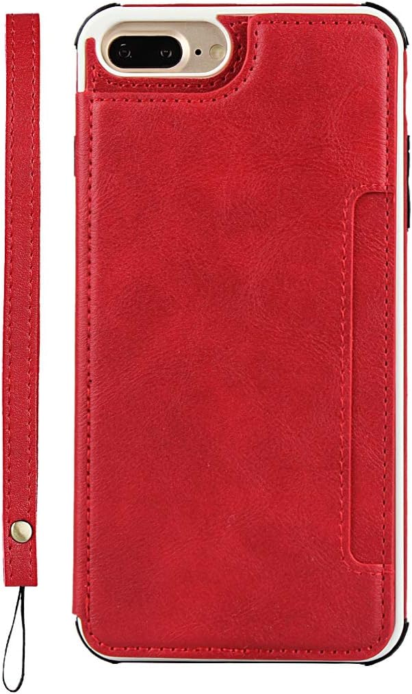 Cavor for iPhone 7 Plus iPhone 8 Plus Wallet Case with Card Holder,for iPhone 8 Plus Case for Women Men,Phone Case for iPhone 8 Plus iPhone 6 Plus[with Strap] Leather Shockproof Cover- Red