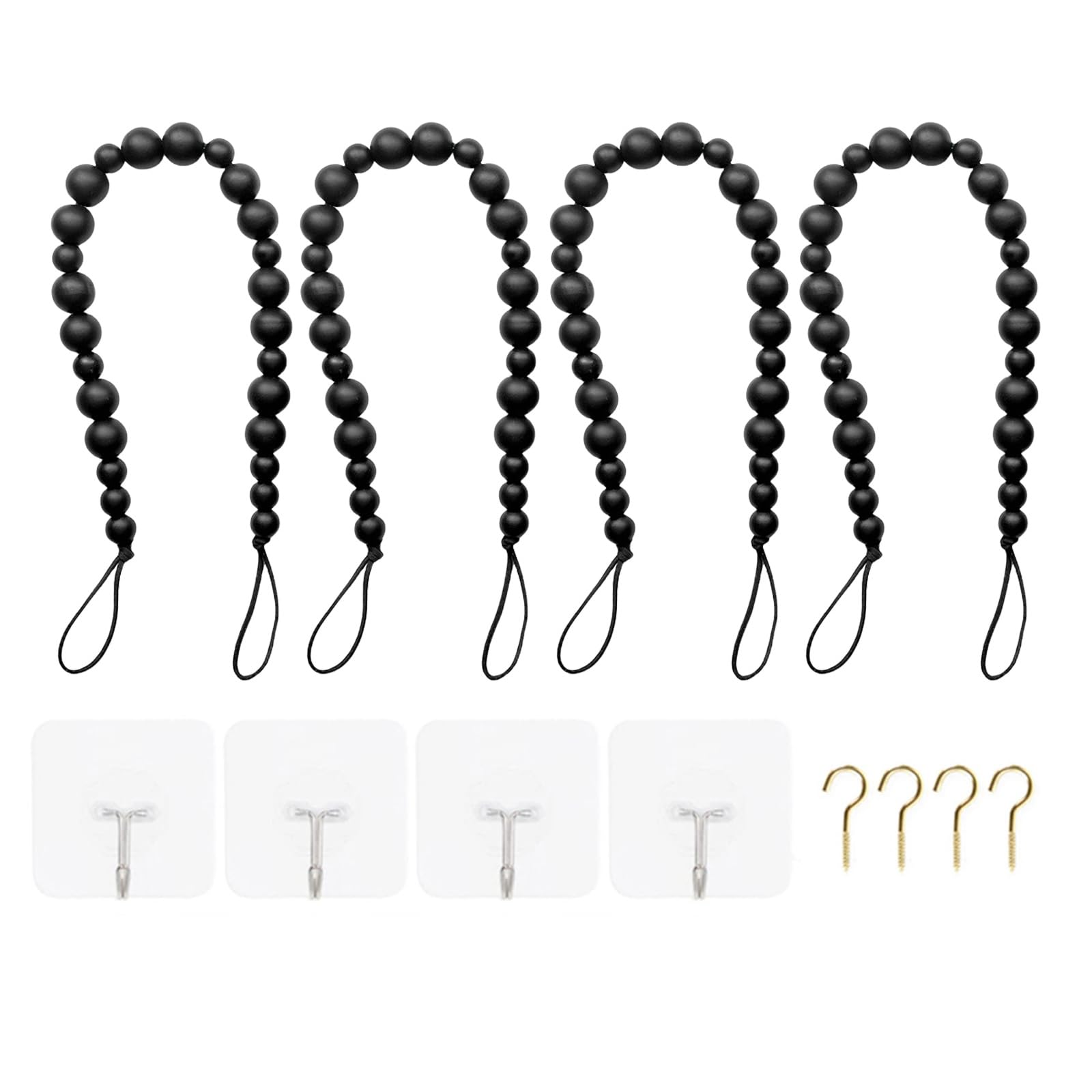 Tfaoys Black Of 4 Wood Bead Curtain Tiebacks, Curtain Holdbacks For Home Decoration Multiple Color Not Need Drilling Accessories