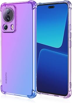 EASSGU TPU Silicone Mobile Phone Case for Xiaomi MI 13 Lite 6.55 Inches Transparent Gradient Case Anti Drop and Anti-Scratch Protective Case - Blue Purple