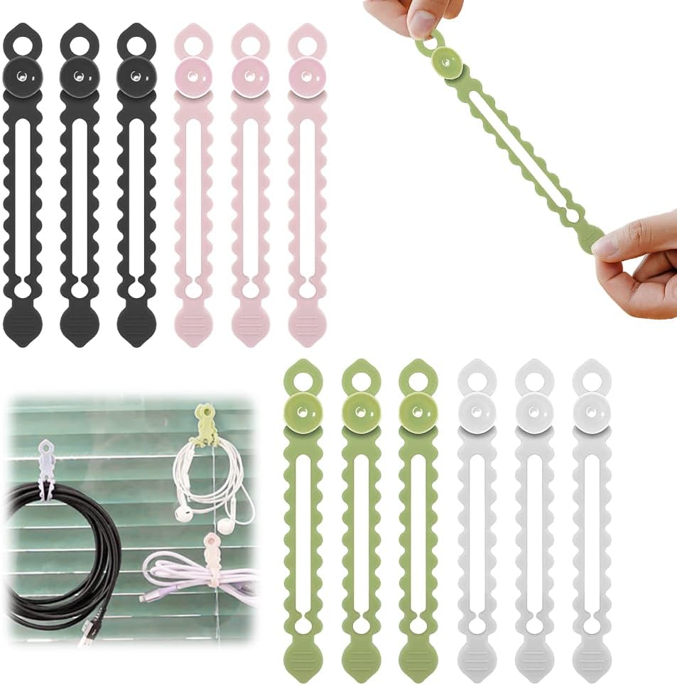 2025 New Data Cable Organizer, Multipurpose Elastic Cord Organizer Colorful Wire Organizers for Cords, Upgrade Silicone Cable Ties Cable Management Headphone Organizers (Multicolor X16)