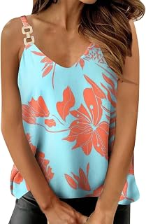 NHNKB Tunic Women's Summer Top Women's Blouses & Tunics for Women T Shirt Women's Vest Summer Sexy Slim Fit V-Neck Print Camisole Casual Sleeveless Camisole Top Vest Women Black, sky blue, L