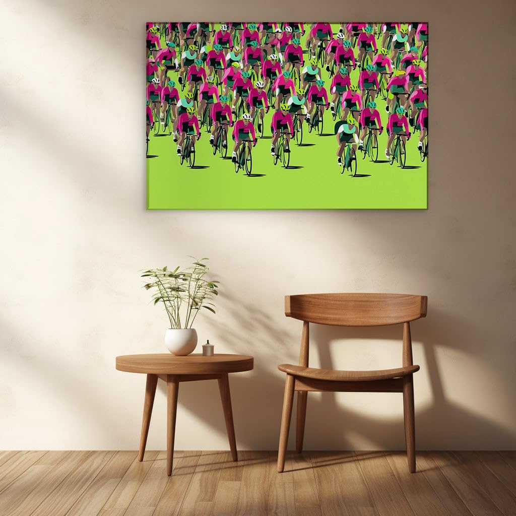 Canvas for Living room. Unified Pedal Power: A Vivid Display of Cyclists in Motion, 27 x 18 inch Canvas Wall Art - Abstract By Atmosphere - Modern Home Decor