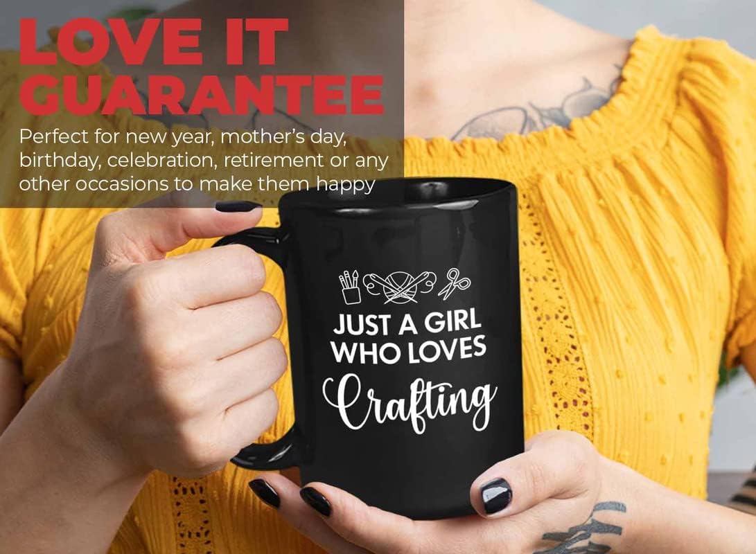 Crafting Coffee Mug 15oz Black - Girl Who Loves Crafting - Club Inspire Funny Crafters Crocheting Craftspeople Artisan Handicrafts Craftswoman Tanner Stonemason Artist Embriodery Pottery Ceramicist