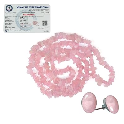 Reiki Crystal Products Women Natural Certified Rose Quartz Necklace/Mala with Earring Set for Healing and Crystal Healin