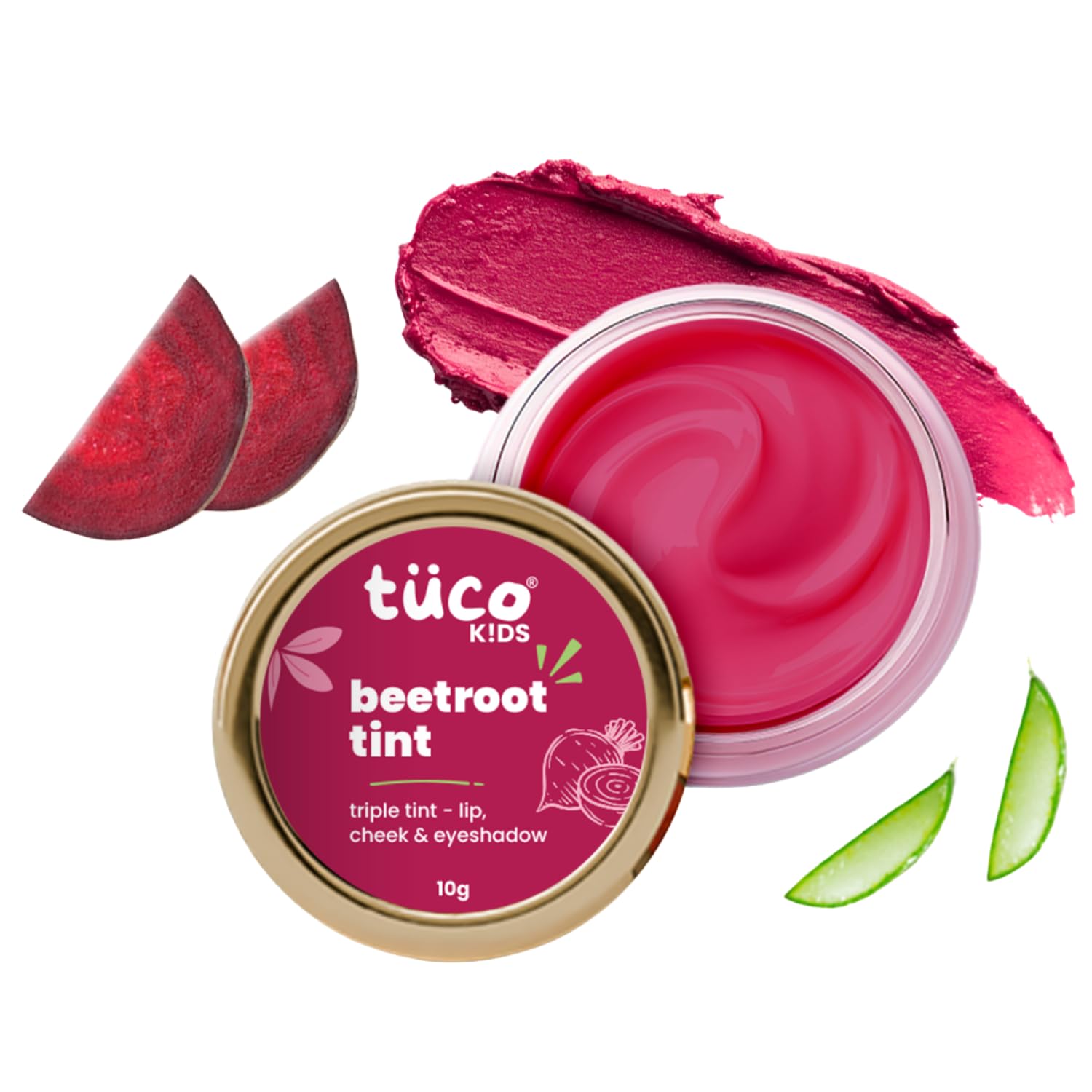 TuCoKids Lip & Cheek Tint for Makeup | Made With Beetroot, Beeswax, Shea Butter, Alkanet Roots | Ages 2-5, 5-10, 10-15 Years | Paraben, Sulphate, Alcohol & Mineral Oil Free | Safe for Girls | 10 gm