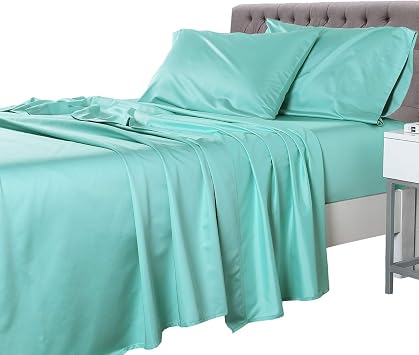Royal Tradition Rayon from Bamboo-Coolplus Sheets Set King Size|Solid Aqua 450TC Soft Bed Sheets for Hot Sleepers
