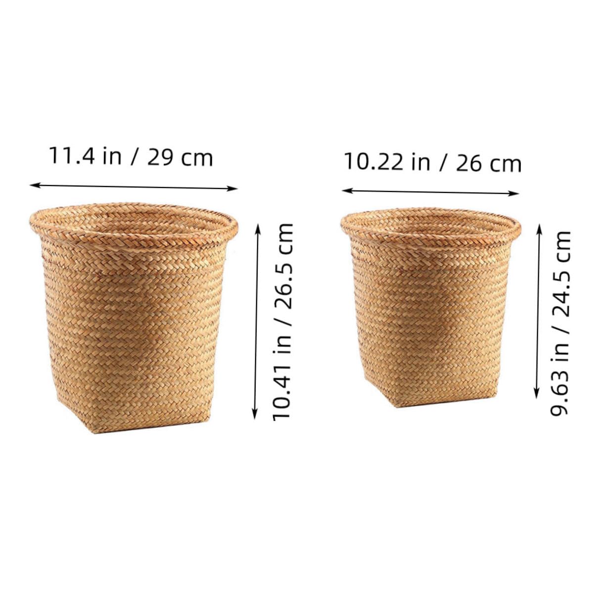 Cestino Intrecciato Rotondo 2 Pezzi in Paglia, Wastebasket