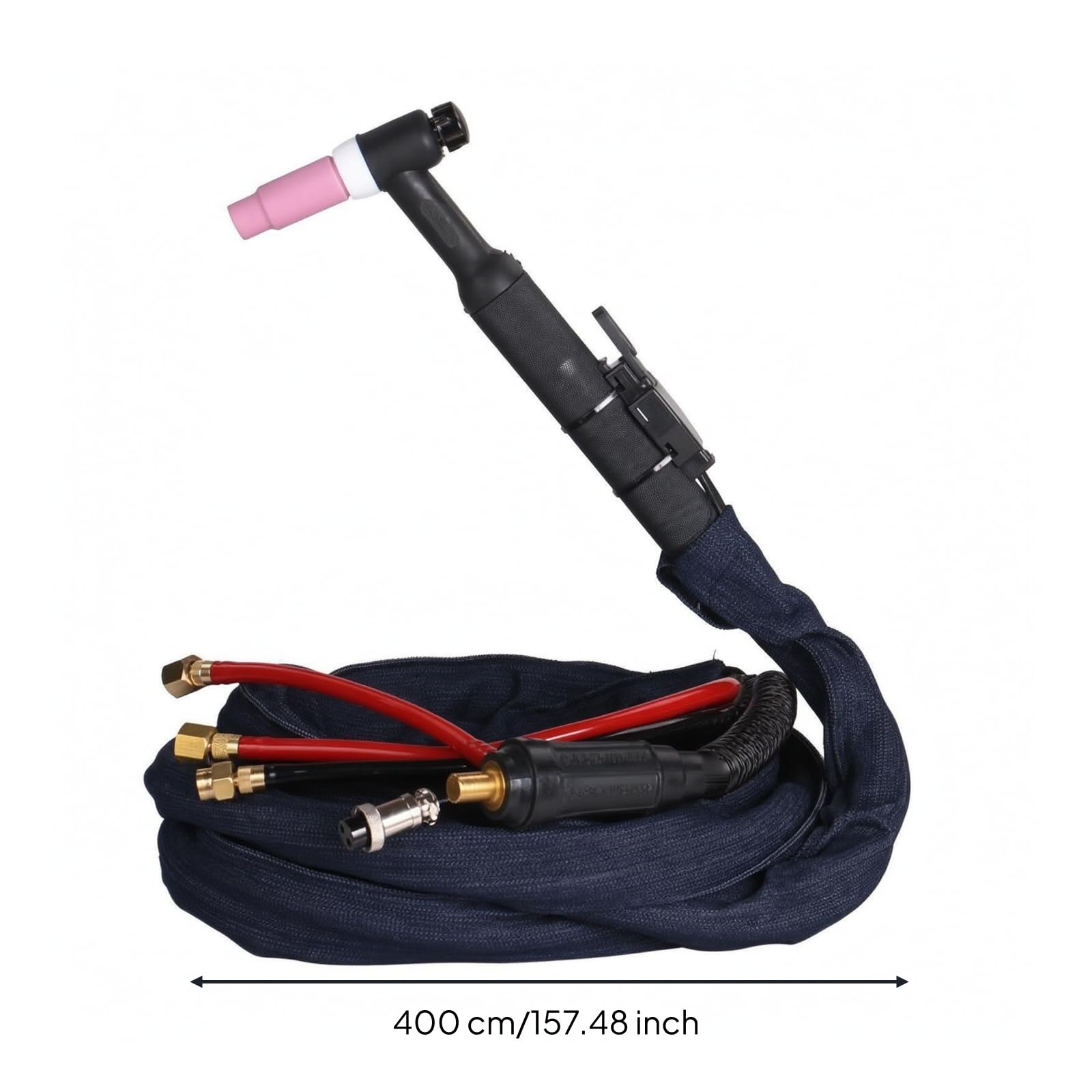 Saldatrice Torcia Tig WP 18 Torcia Ad Argón Raffreddata Ad Acqua Torcia con Corpo Angolato E Tubo Trecciato Isolato in Silicone E Rame Adatta per Officina Riparazioni Fabbricazione, DKJ70 4 Metri