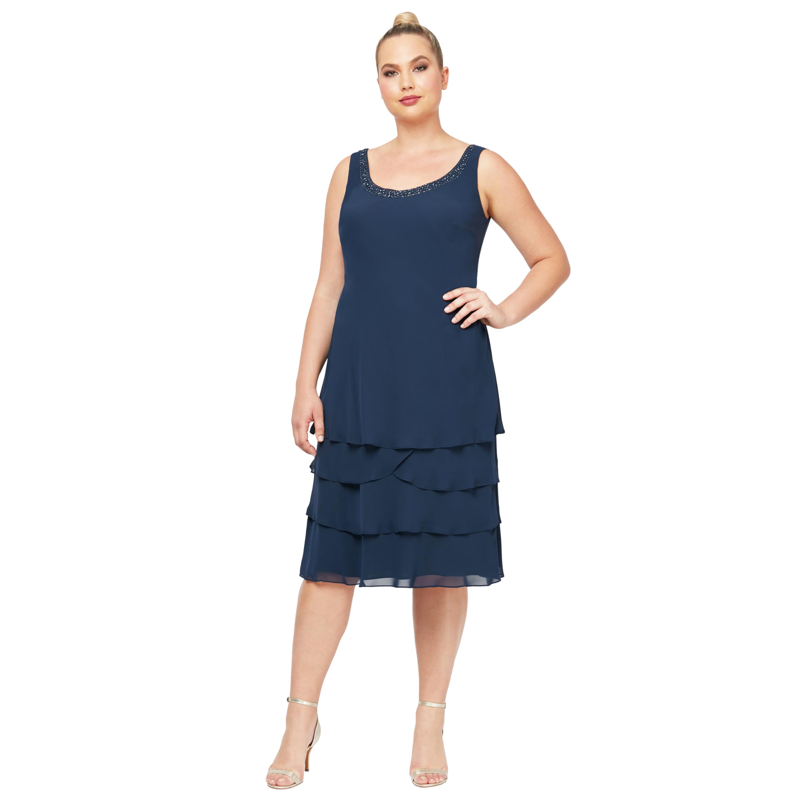 S.L. Fashions Mother of The Bride Jacket Dress with Sequined Cut out Shoulder Vestito Donna