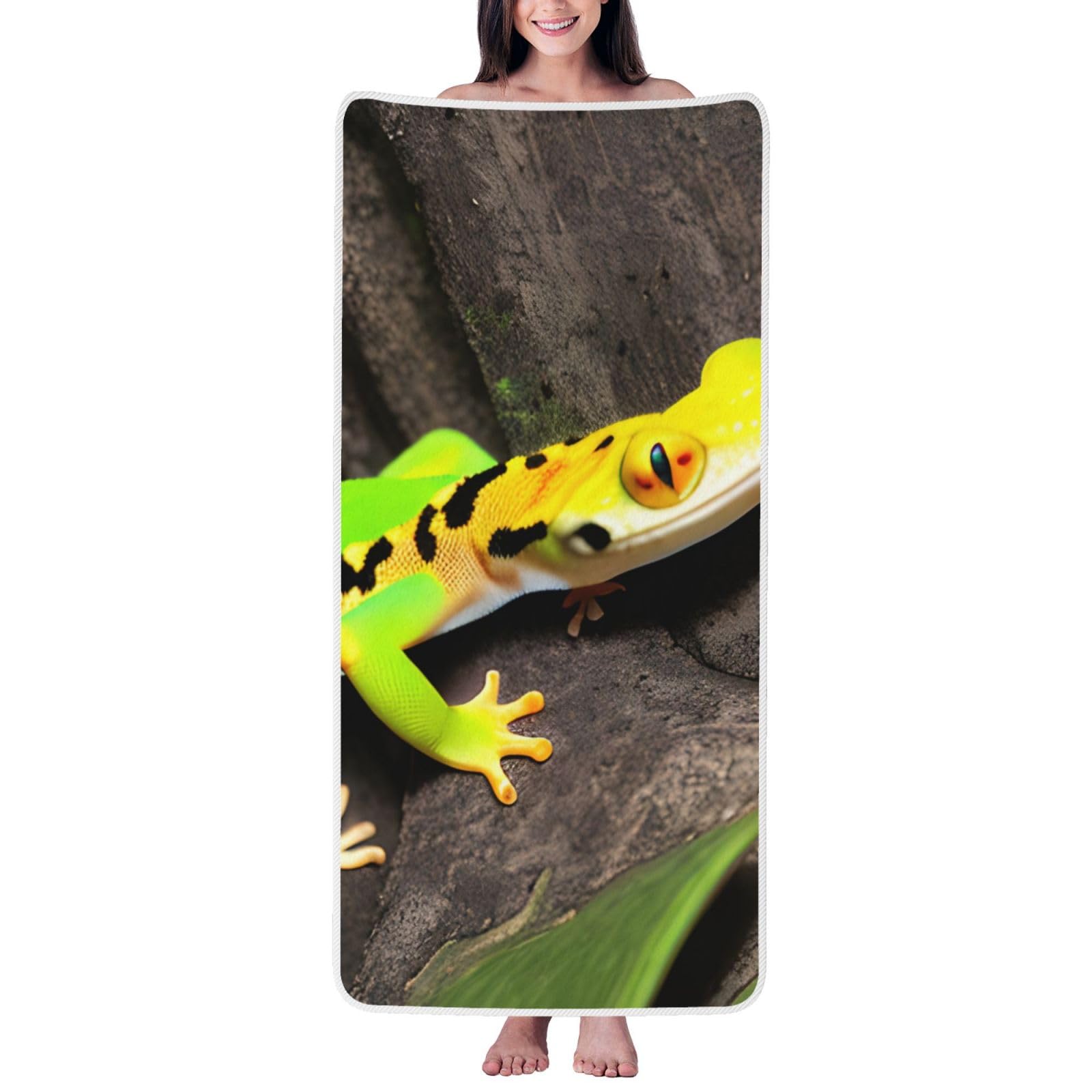 JBJGKHLP Green Geckos Print Women Men Couples Coral Velvet Bath Towel Ultra-Soft For Home Bathroom Travel