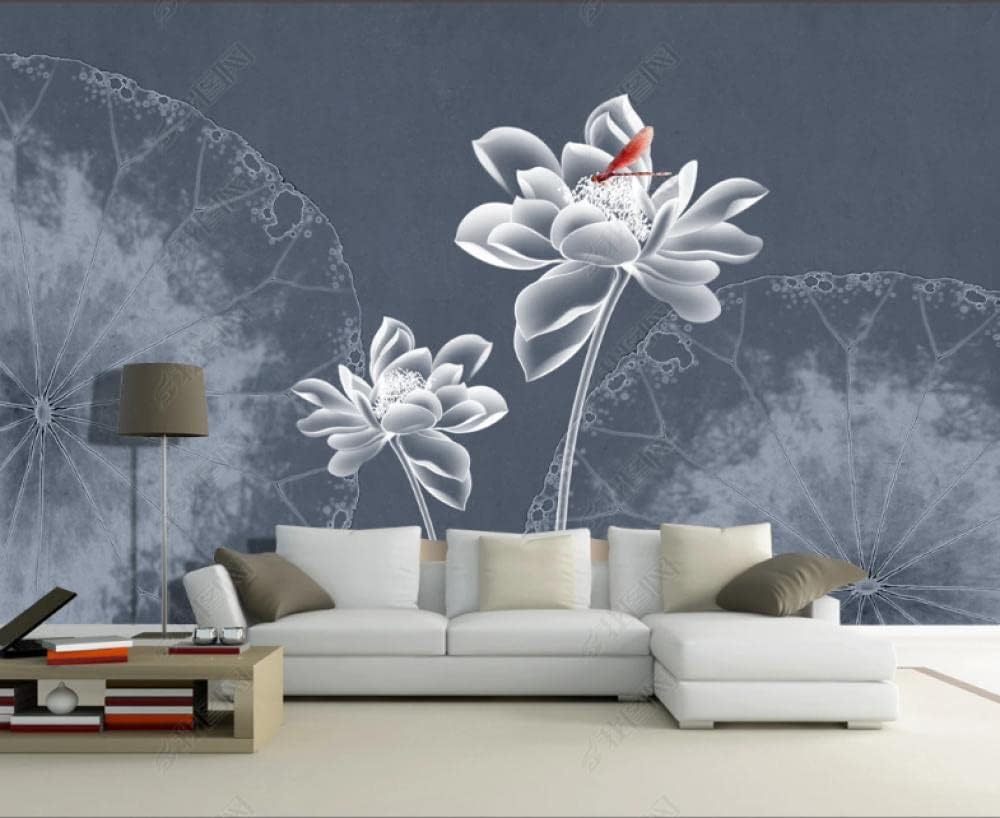 Amazon 壁装3dステレオhd画像壁紙レトロノスタルジック手描き透明蓮蓮の葉モダンミニマリストテーマ写真壁画背景壁 400cmx280cm 157 4x110 2inch 壁紙