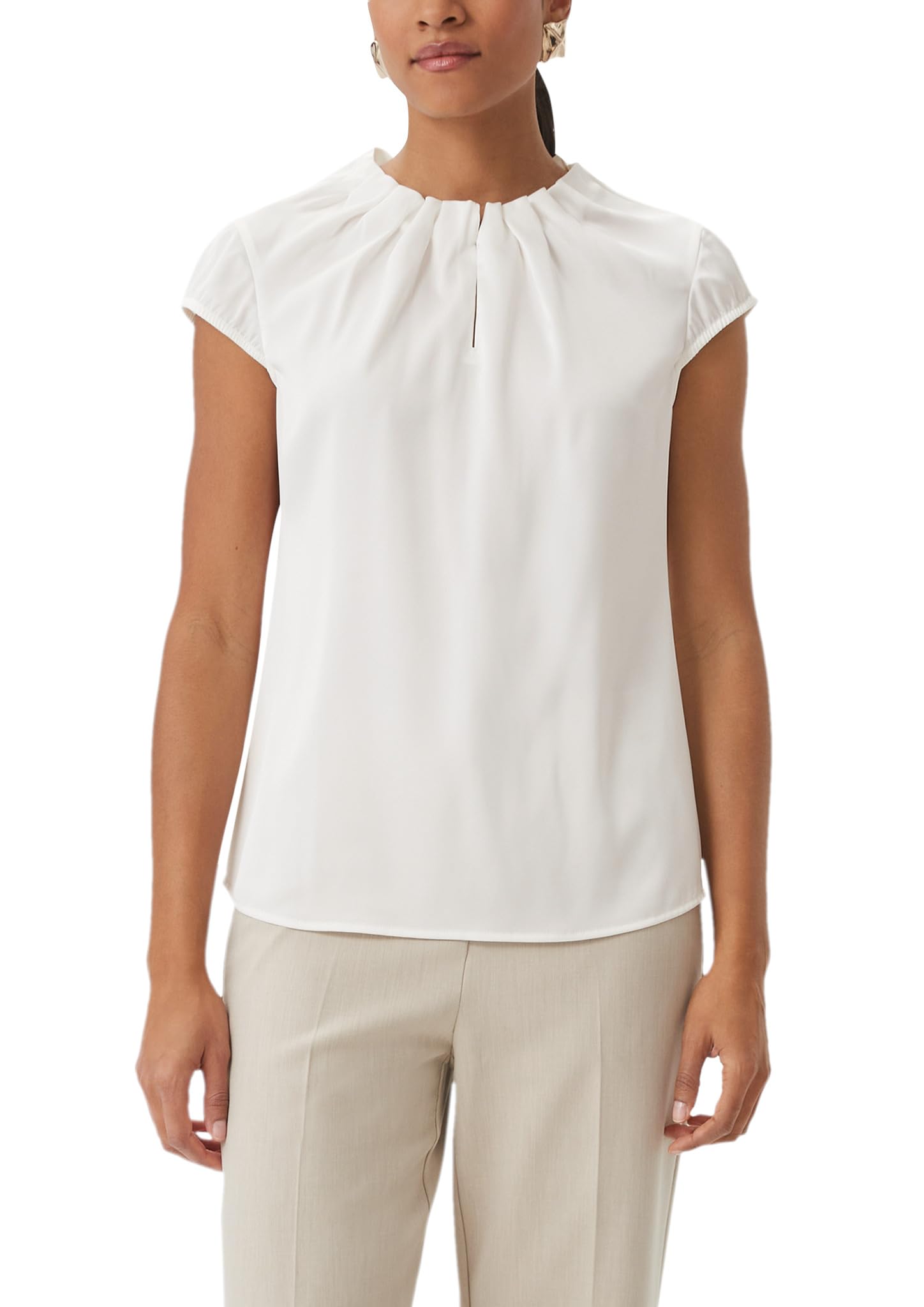 comma Satin Blouse with Ruffles, Cream - 0120, 18