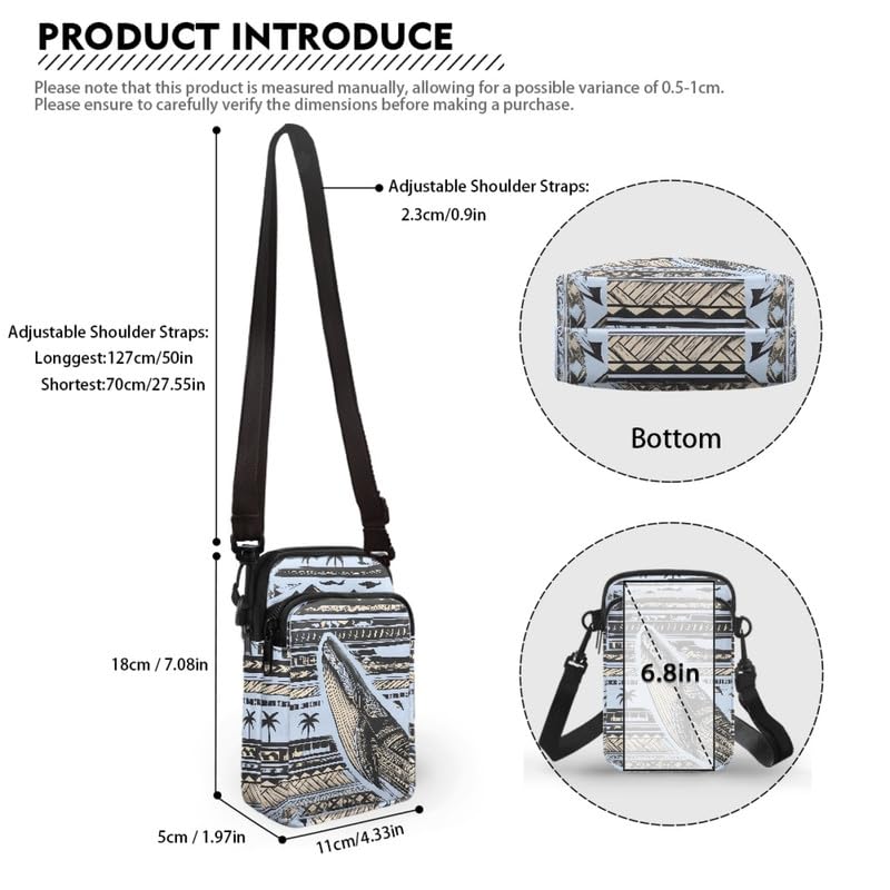 Image of Hawaiian Tribal Small Crossbody Bags for Women Cell Phone Bag Purse, Sea Turtle Zipper Sling Purses Shoulder Bag
