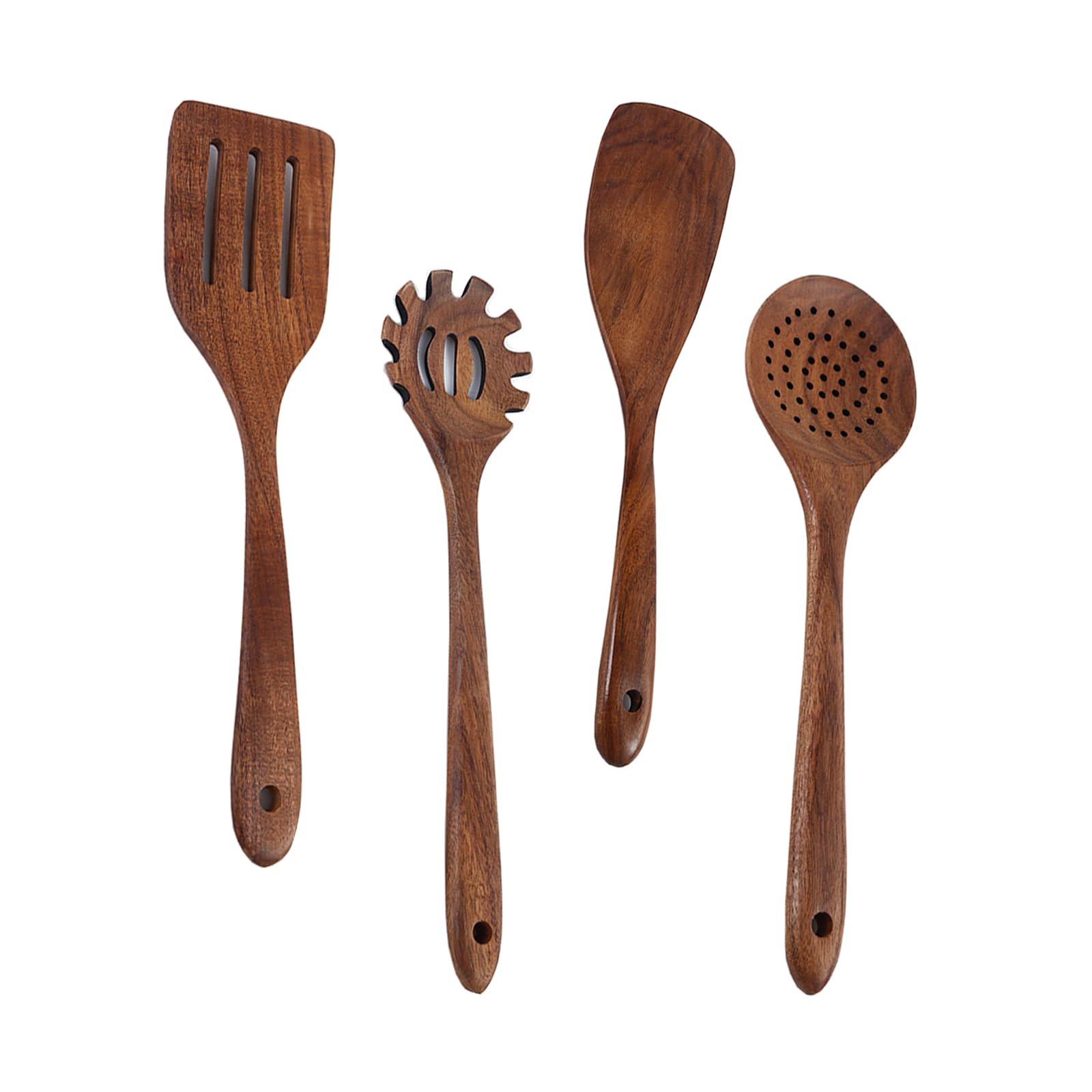 Set di 4 Utensili da Cucina in Legno di Acacia, Utensili da