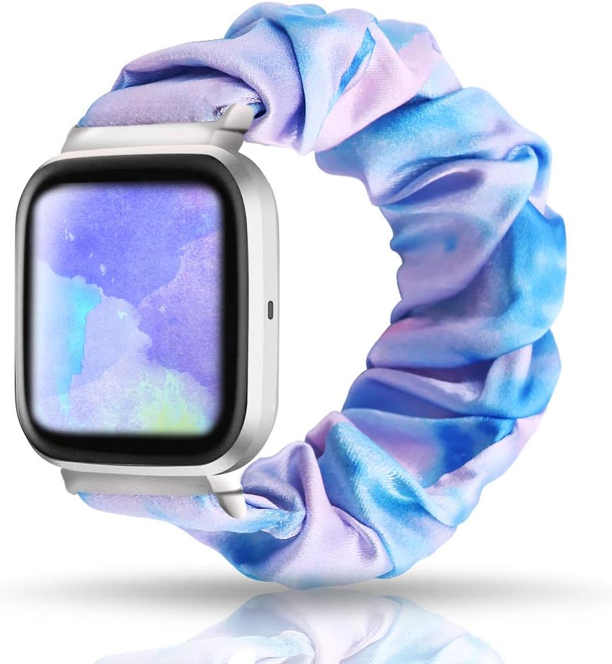 UooMoo Tie dye Scrunchie Elastic Band Compatible for Fitbit Versa/Fitbit Versa 2/Fitbit Versa Lite,Tie-dye Elastic Hair Wristbands Replacement Wristband for Fitbit Versa Smart Watch (Blue&Pink)