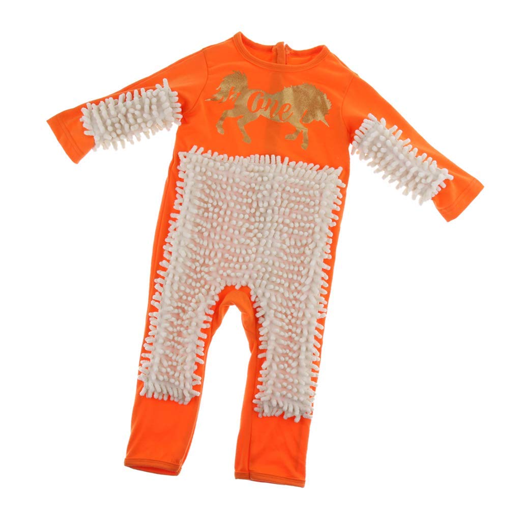 Kombinezon dziecięcy mop strój unisex chłopiec dziewczyna polerowanie podłogi czyszczenie mop garnitur jesień zima dzieci raczkujący maluch Swob kombinezon - pomarańczowy + beżowy 80 cm, jak opisano w pomarańczowym + beżowym 80 cm jak w opisie