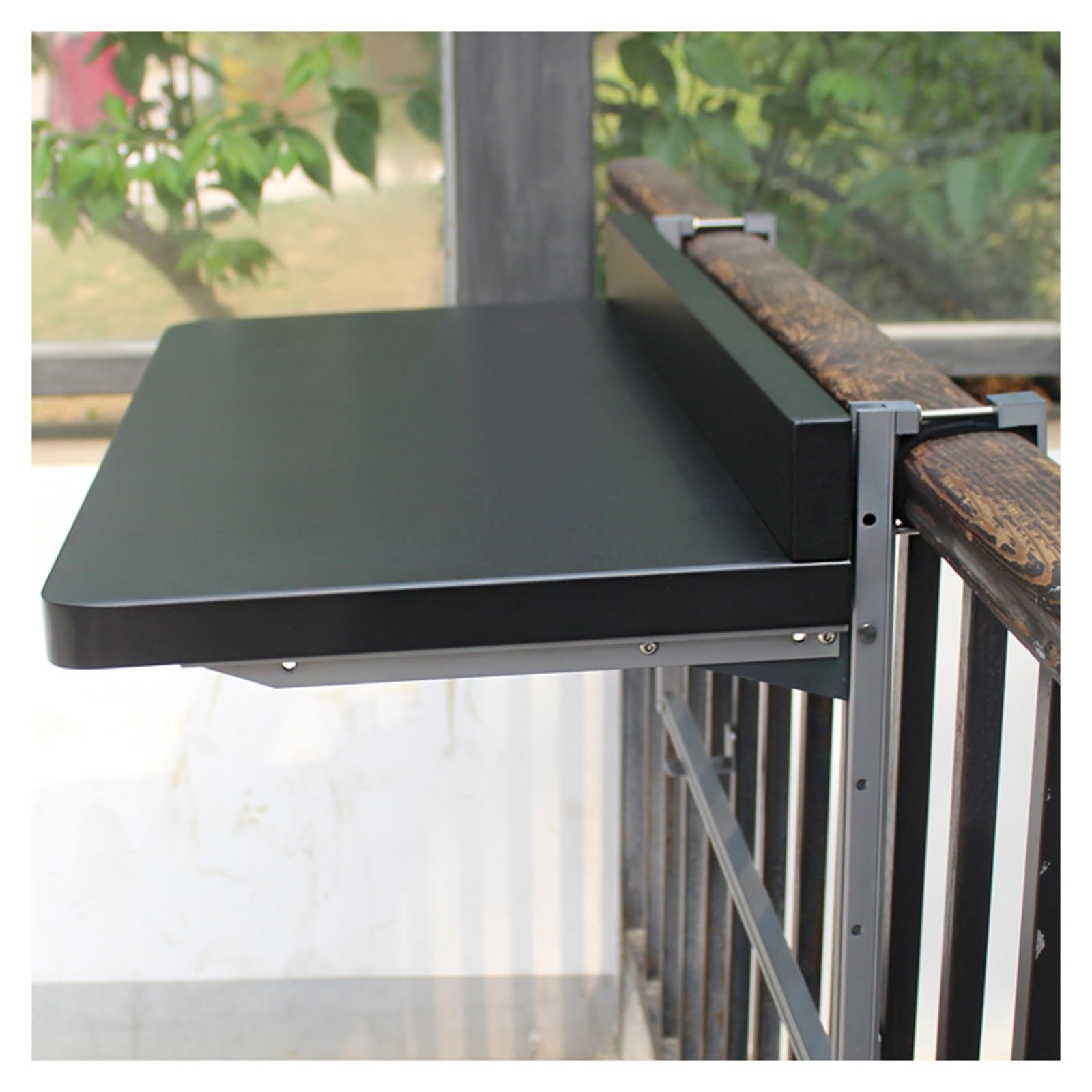 ZHANGGL Adjustable Outdoor Folding Balcony Bar - Railing Patio Hanging Bar for Garden & Deck - Black, Space-Saving Design (L100*W39cm) - Perfect for Entertaining