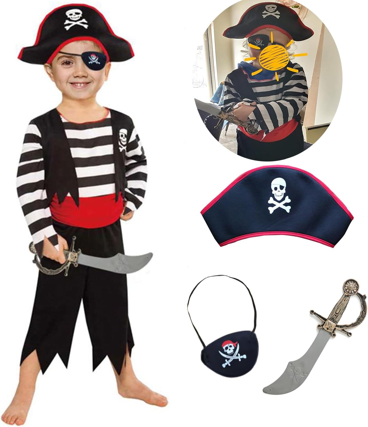 Children's Pirate Costume with Hat, Eyepatch, Cutlass