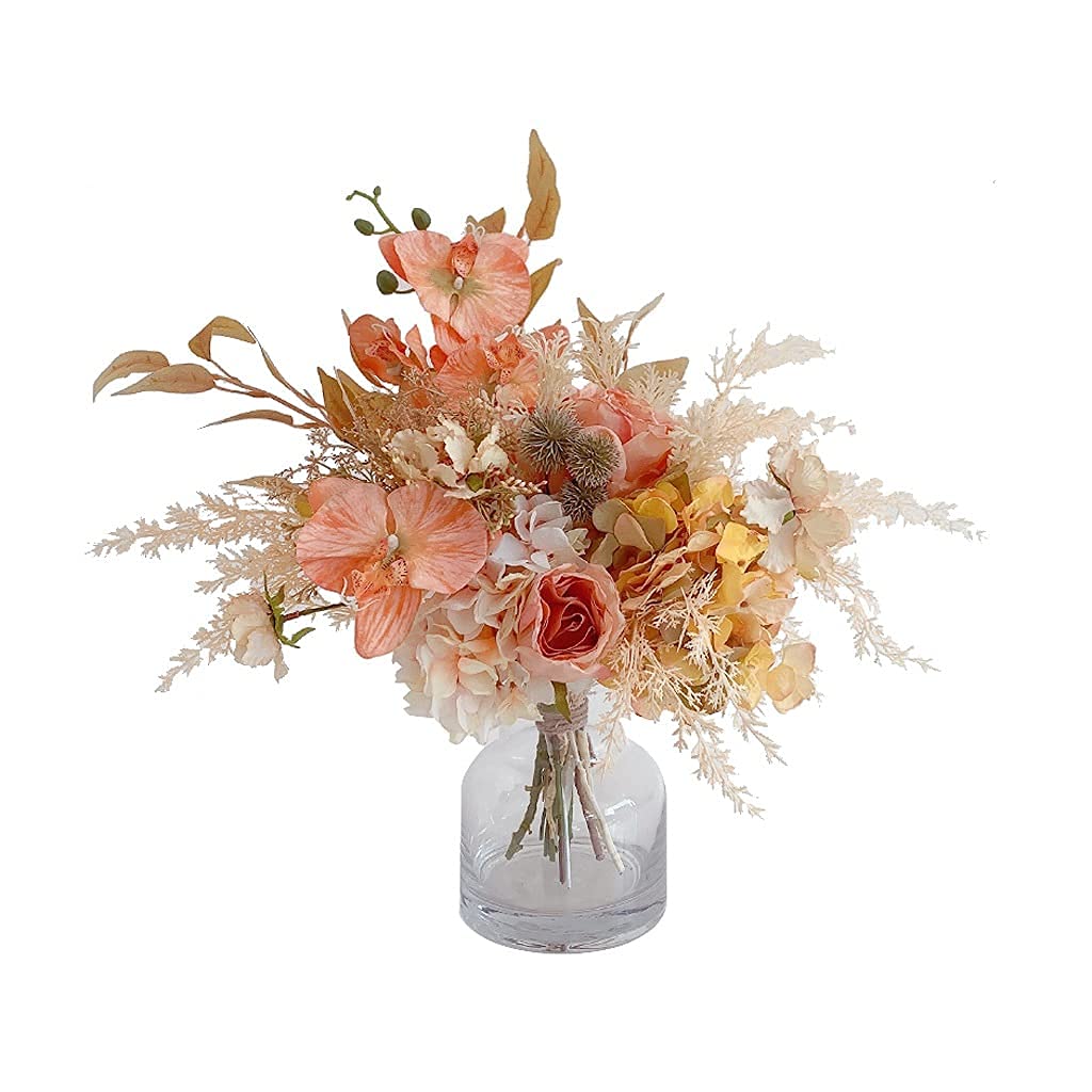 XDLEDMKIZ Realistic Artificial Flower Artificial Flowers Bouquet Set,Artificial Flower Arrangements with Vase,Bride Holding Fake Flowers,Wedding Home Table Decoration Bou