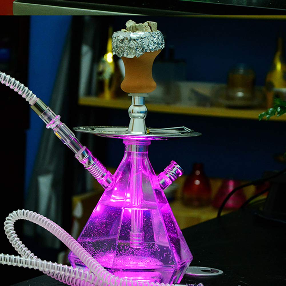 Narghilè Set Narghilè Grande Doppio Pipa, Set Narghilè Acrilico Trasparente Portatile, con Shisha LED Telecomando, 2 Tubi, per Case, Bar, Club, Feste, All'aperto, Hotel, Case