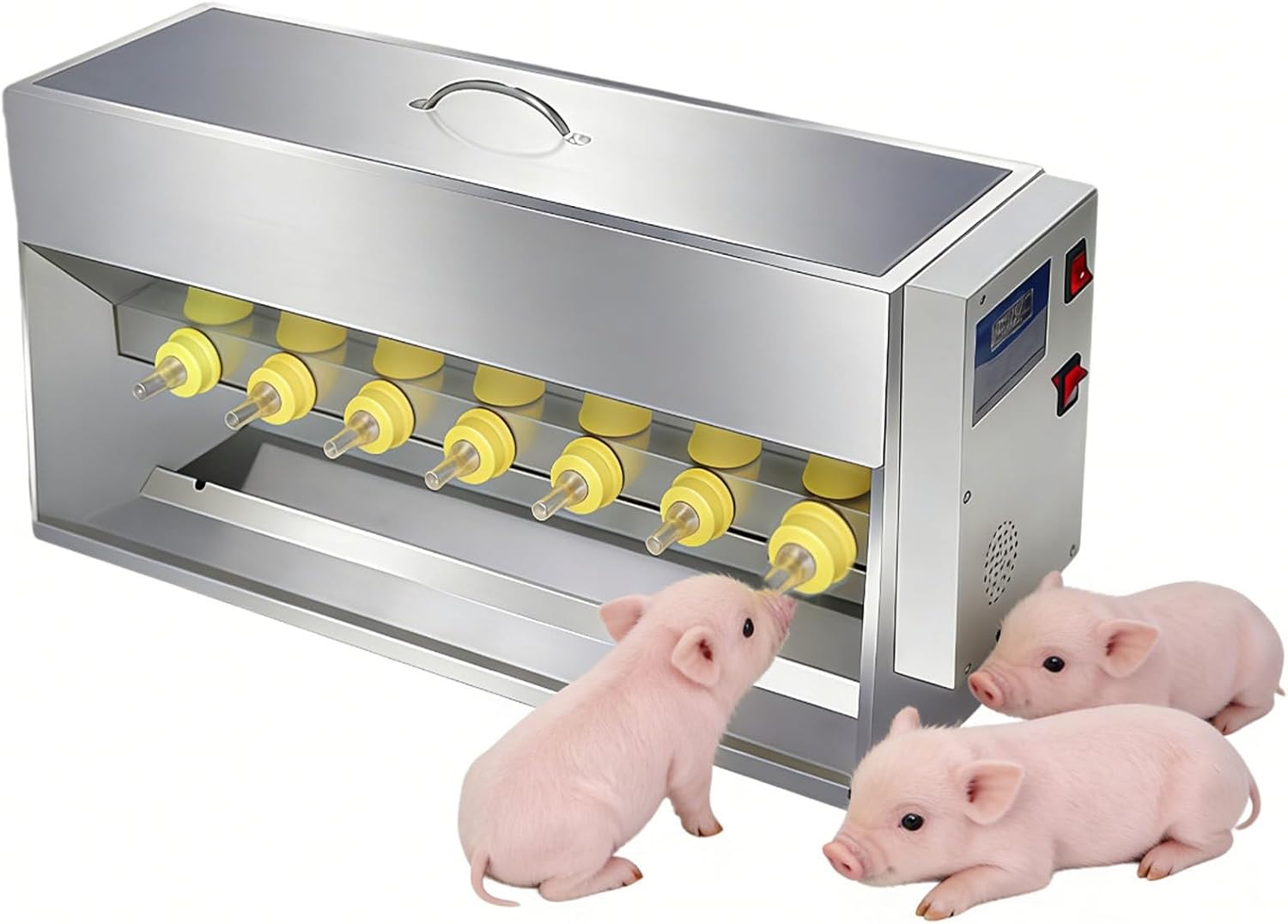 Stainless Steel Piglet Lactation Feeder 15/20 L,with Sound Source Hole, Automatic Stirring Little Pig Milk Feeding Machine,for Lambs and Small Cattle, Prevent Piglet from Running Around 14Nipples