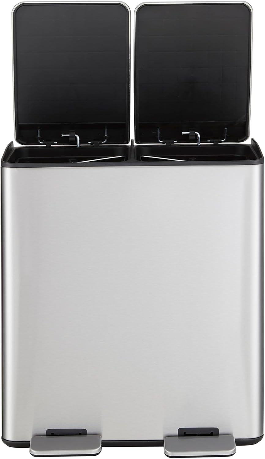 Casa Andrea Milano 10-Gallon Hands-Free Dual Compartment Recycling Kitchen Step Trash Can with Soft-Close Lid, Plastic Inner Buckets