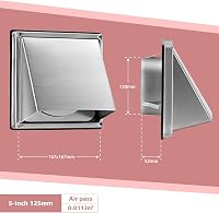 WeCooper Rozsdamentes Acél Szellőzőrács 125 mm - Időjárásálló Lamellás Szellőzőnyílás Ezüst Színben Elszívóhoz, Ventilációs Rendszerekhez 5