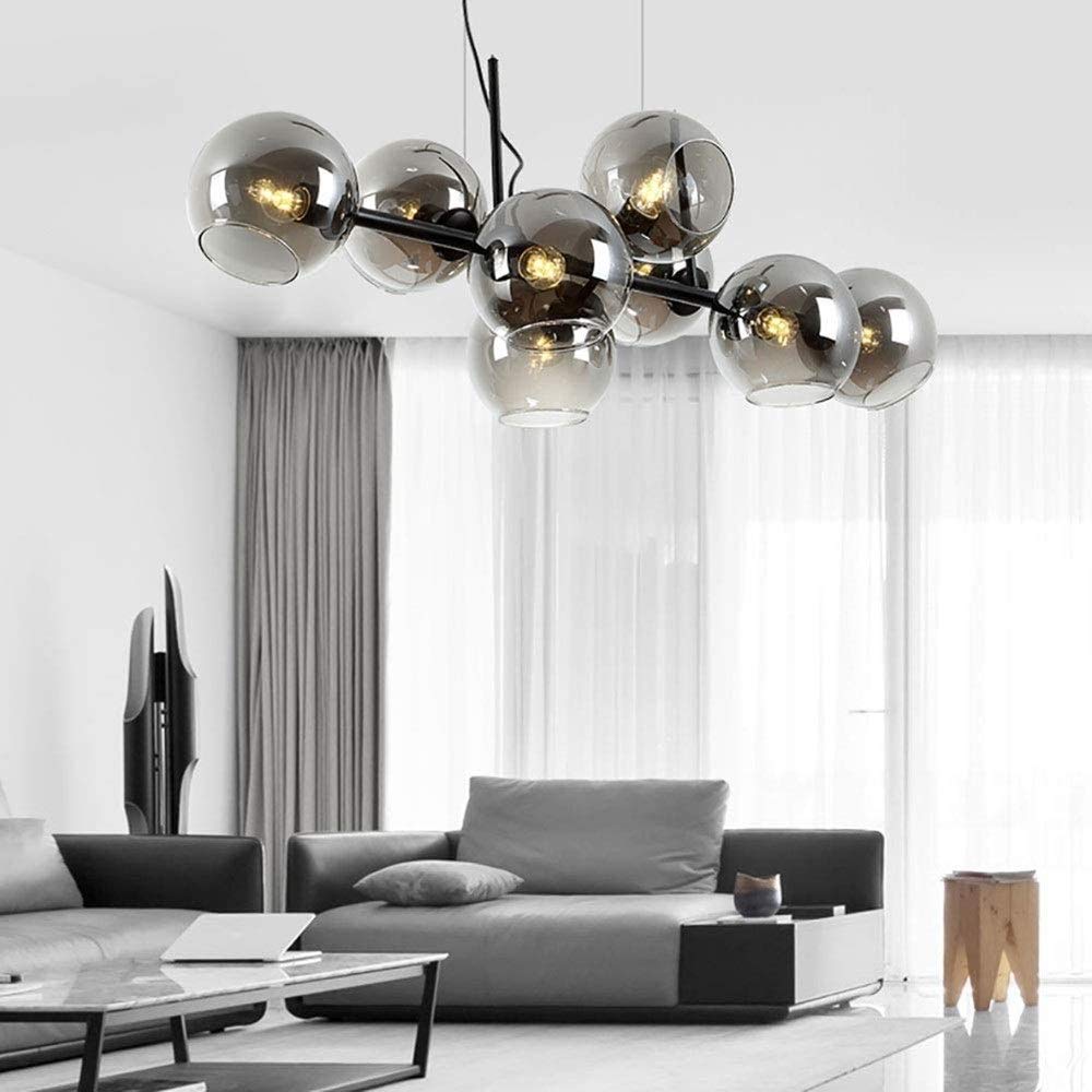 E27 8-leggero Illuminazione A Sospensione, Lampadario A Sfera In Vetro Bolla Moderna Creativo Metallo Industriale Illuminazione Industriale Sala Da Pranzo Soggiorno Nero Fumo Grigio 110 Cm