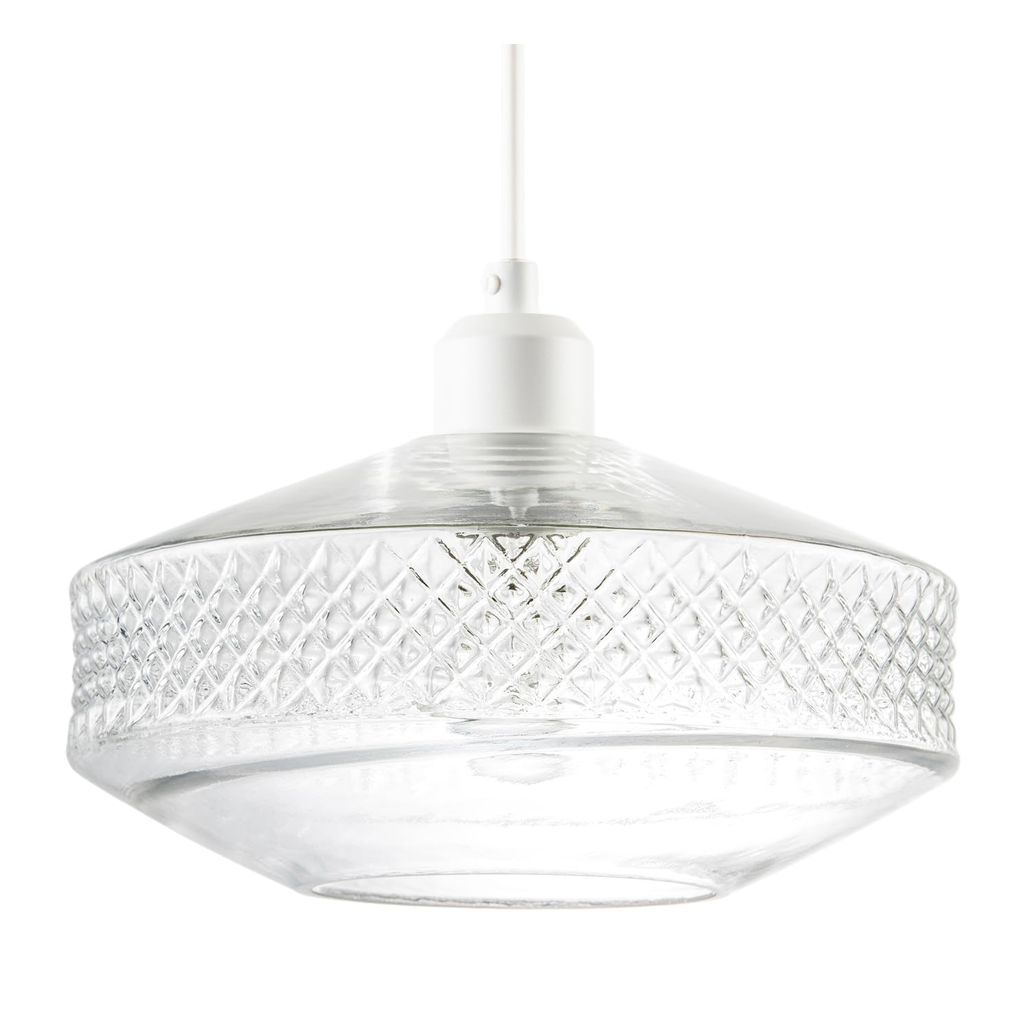 Happy Homewares Clear Glass Pendant Lighting Shade With Strip Of 3D Shaped Diamonds