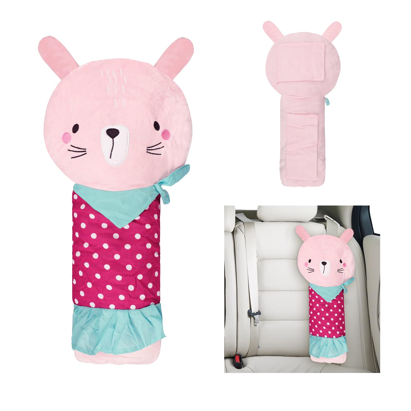 Car Seat Belt Cover for Kids Soft Comfort Seat Belt Shoulder Pad Safety Shoulder Strap Cushion Shoulder Protector Travel Pillow Head Neck Support Universal Fit Car Accessories for Children Boys Girls