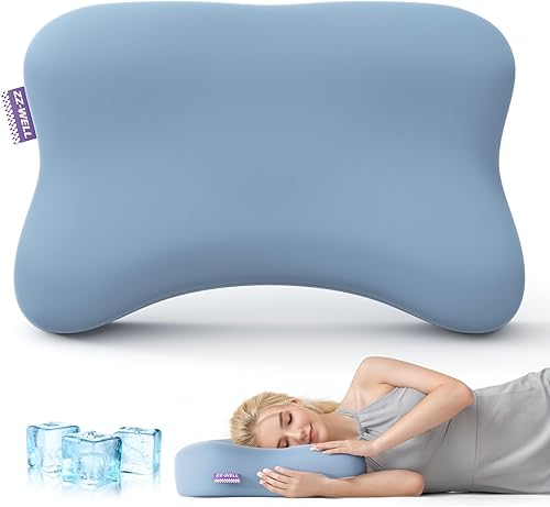 Almohada refrescante para dormir de lado, almohada cervical patentada para dormir, almohada ergonómica curvada de espuma viscoelástica para dormir