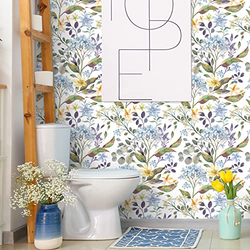 VEELIKE Carta Adesiva Fiori Blu 44.5cm×900cm Carta...