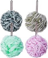 Novosun 4-Pack Exfoliating Loofah Bath Sponges - Soft Mesh Luffa Shower Poufs for Gentle Body Scrub & Rich Lather, 60g Each