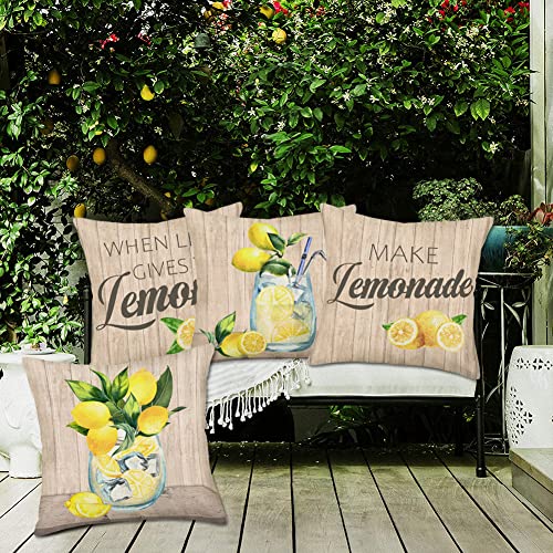 Doitely Summer Lemonade Pillow Covers 18X18 Set Of 4 Lemon Pillows Decorative Throw Pillows When Life Gives You Lemons/Make Lemonade Cushion Case For Farmhouse Outdoor Sofa Chair Decor #TOP1