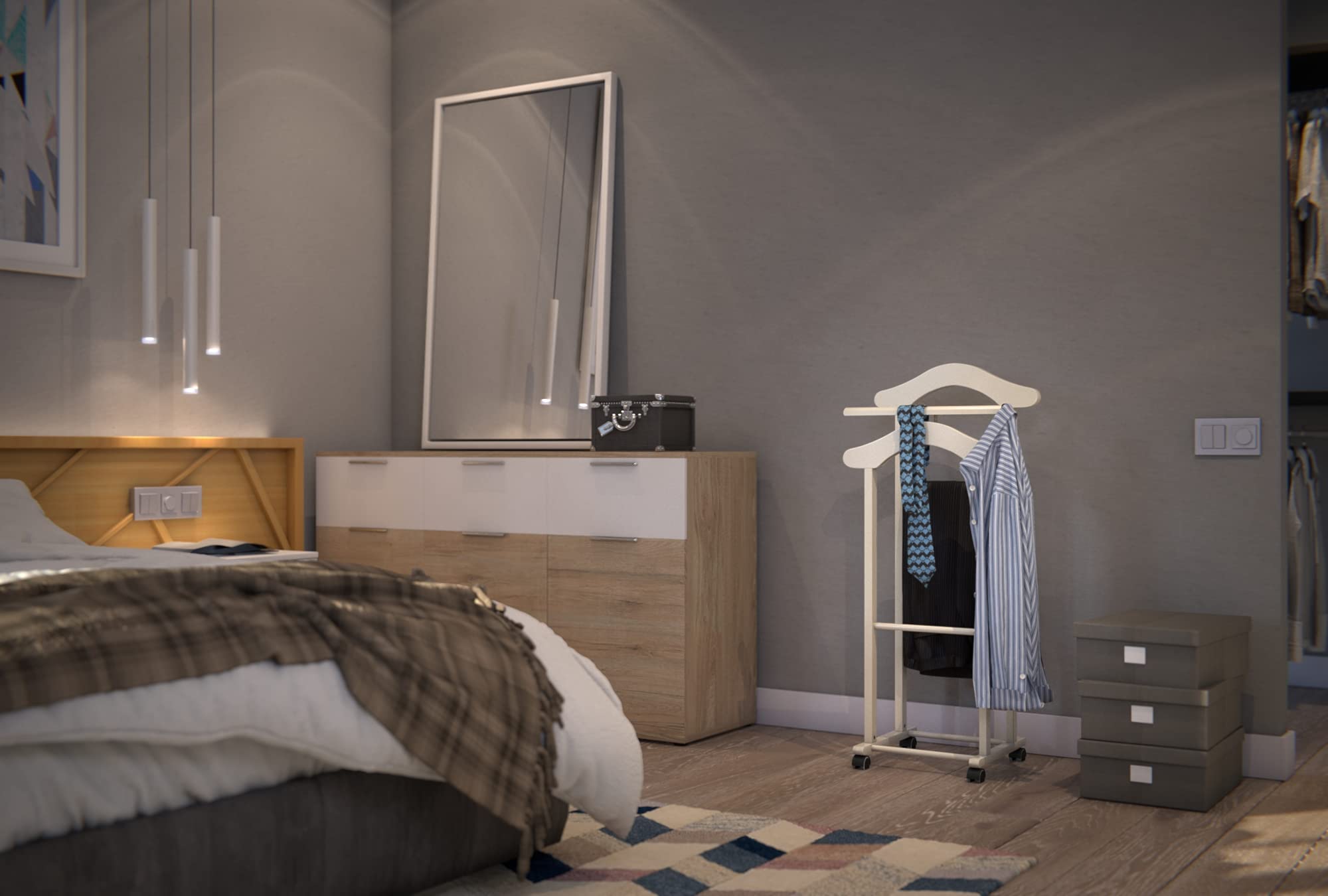 Arredamenti Italia Indossatore per Camera da Letto Trendy, Legno - Doppia gruccia - Finitura Bianco AR-It Il Cuore del Legno