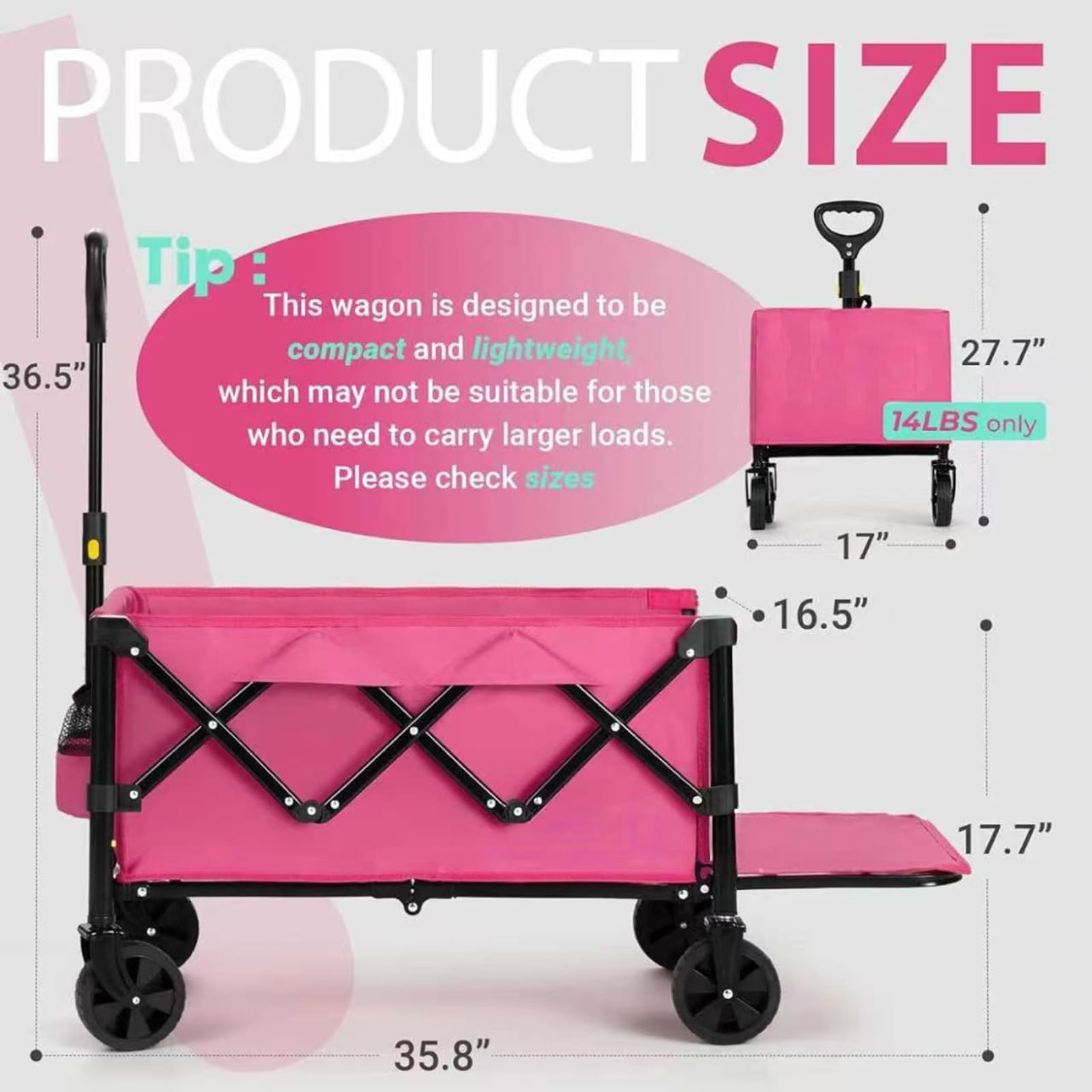 Carrello da campeggio pieghevole con ruote, carrello da esterno per spiaggia, giardino, campeggio, pesca, bambini, portatile e versatile