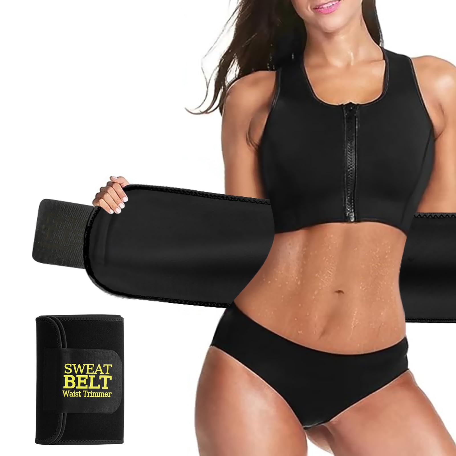 AMZBOSS Waist Trainers for Women Belly Fat, Waist Sweat Band for Women, Black/Yellow, Medium — image 1