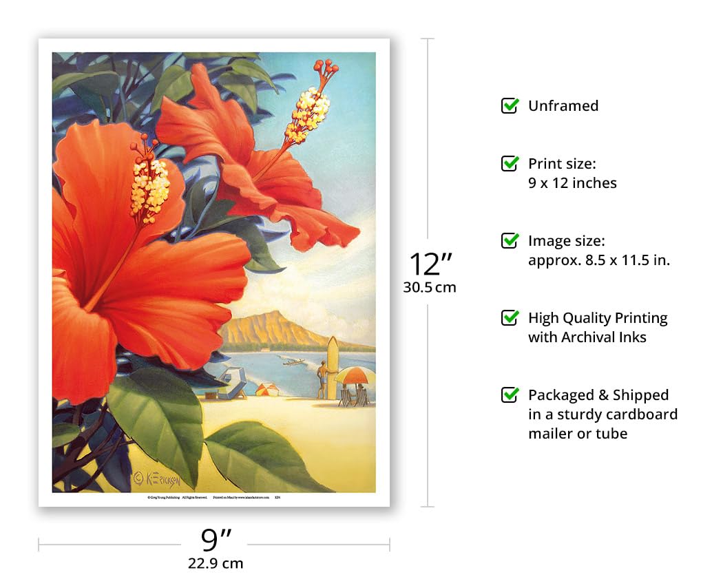 Amazon.com: Hibiscus Beach Day - Waikiki Beach - Red Hibiscus