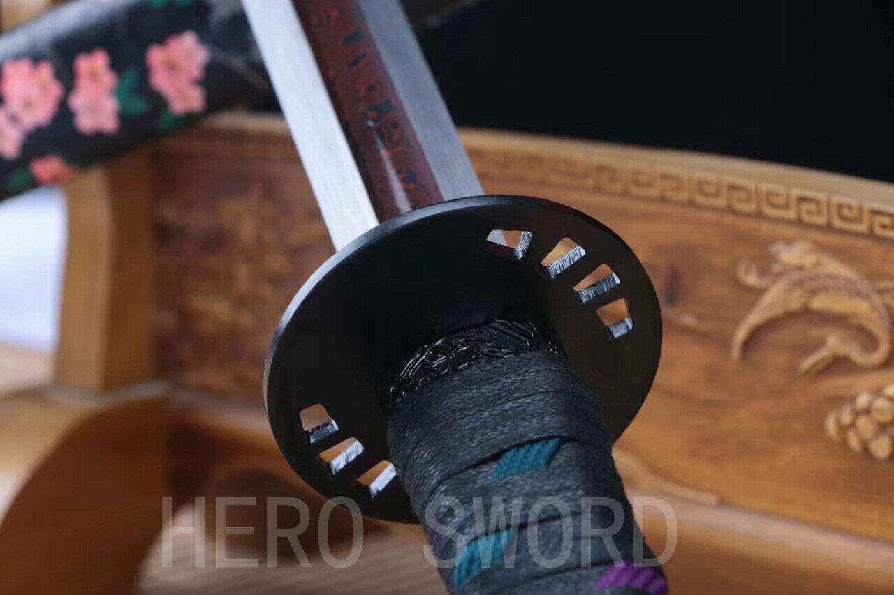 Handmade Damascus Steel Japanese Cherry Blossom Samurai Sword Combat Ready Ninja