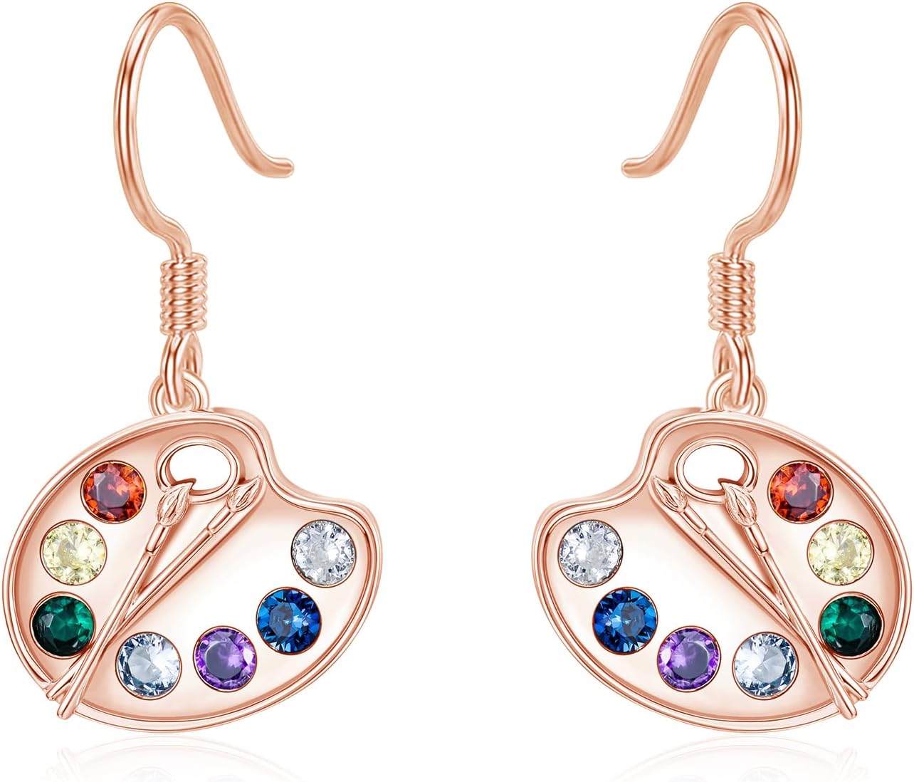 925 Sterling Silver Paint Palette and Brush Earrings - Colorful Painter Dangle Drop Earrings - Artist Jewelry Gifts for Women
