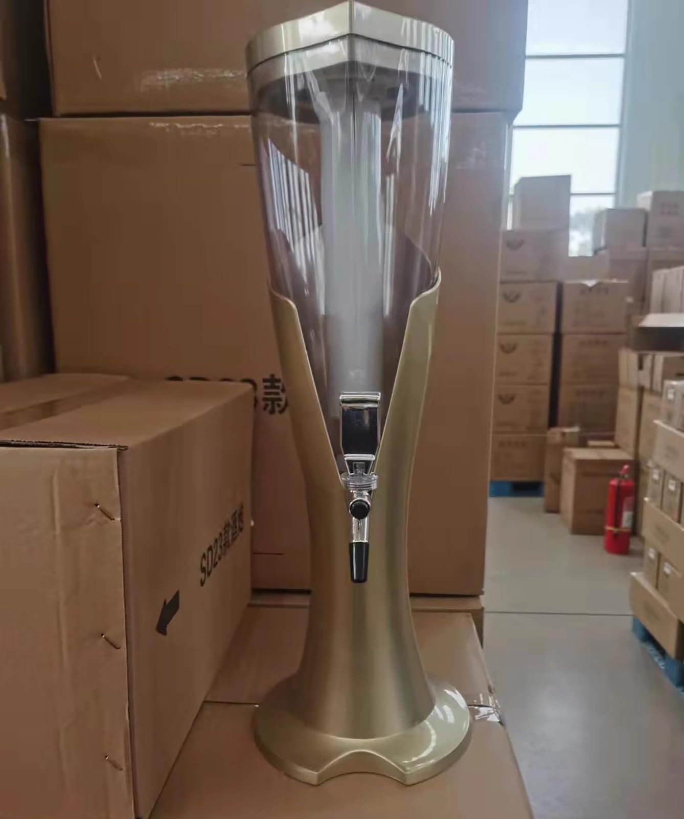 Girafe Biere Distributeur de Boissons à Bière avec Tube à Glaçons et Éclairage LED, Tour à Boissons Margarita Mimosa de Table pour Bars, Distributeur de Boissons(Gold,2 L)