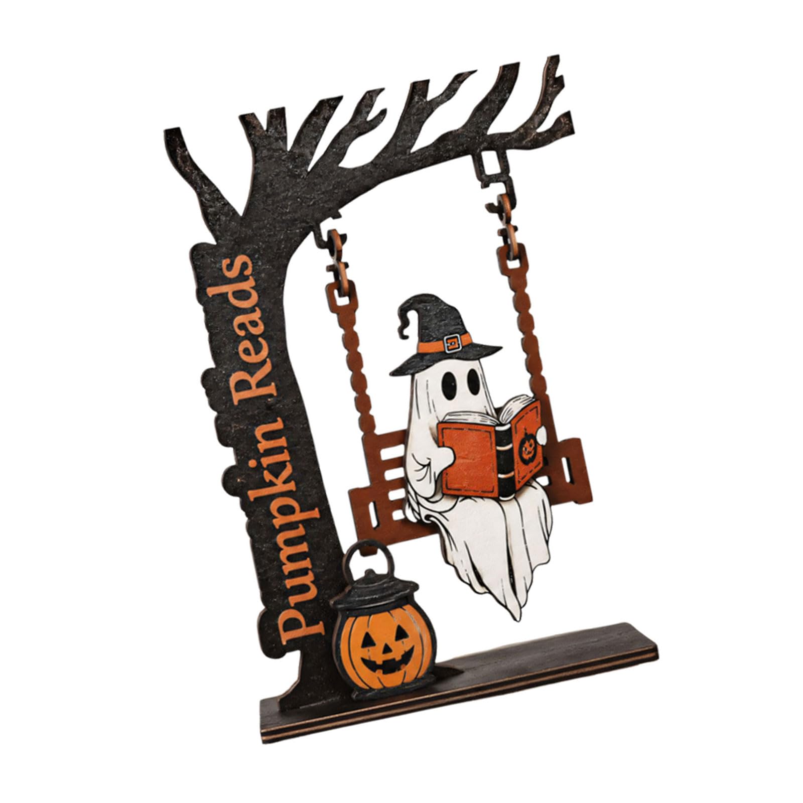 Plcpdm A Tabletop Halloween Reading Decor, Wooden Bookish Swing Ccent For Mantel Bookshelf Fall Home Styling Display Indoors Wooden Halloween Decor Reading Figure Bookshelf Ornament Tabletop Ccent Fall Book